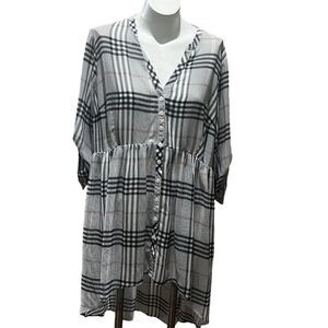 Torrid Plus Size 2 Gray Plaid Chiffon Hi-Lo Babydoll Tunic 3/4 Sleeve